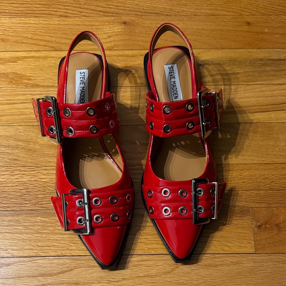 Steve Madden Red Studded Buckle Flats
